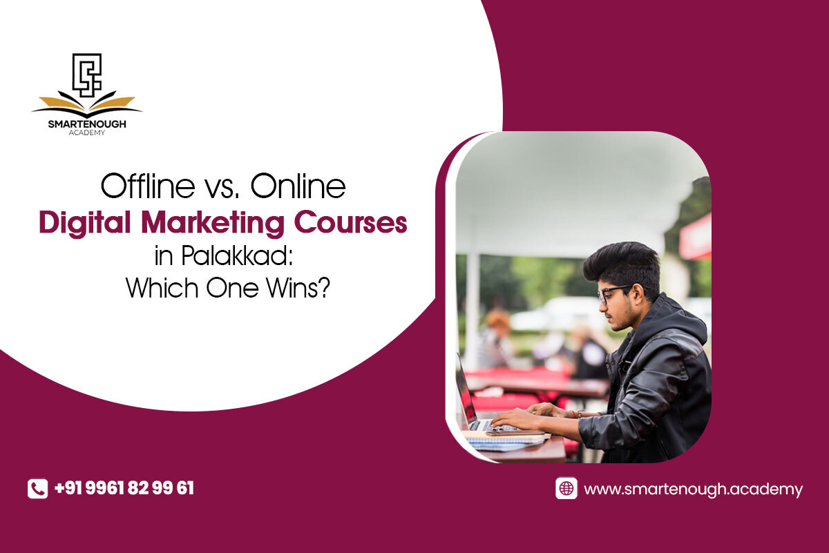 Students comparing offline and online digital marketing courses in Palakkad