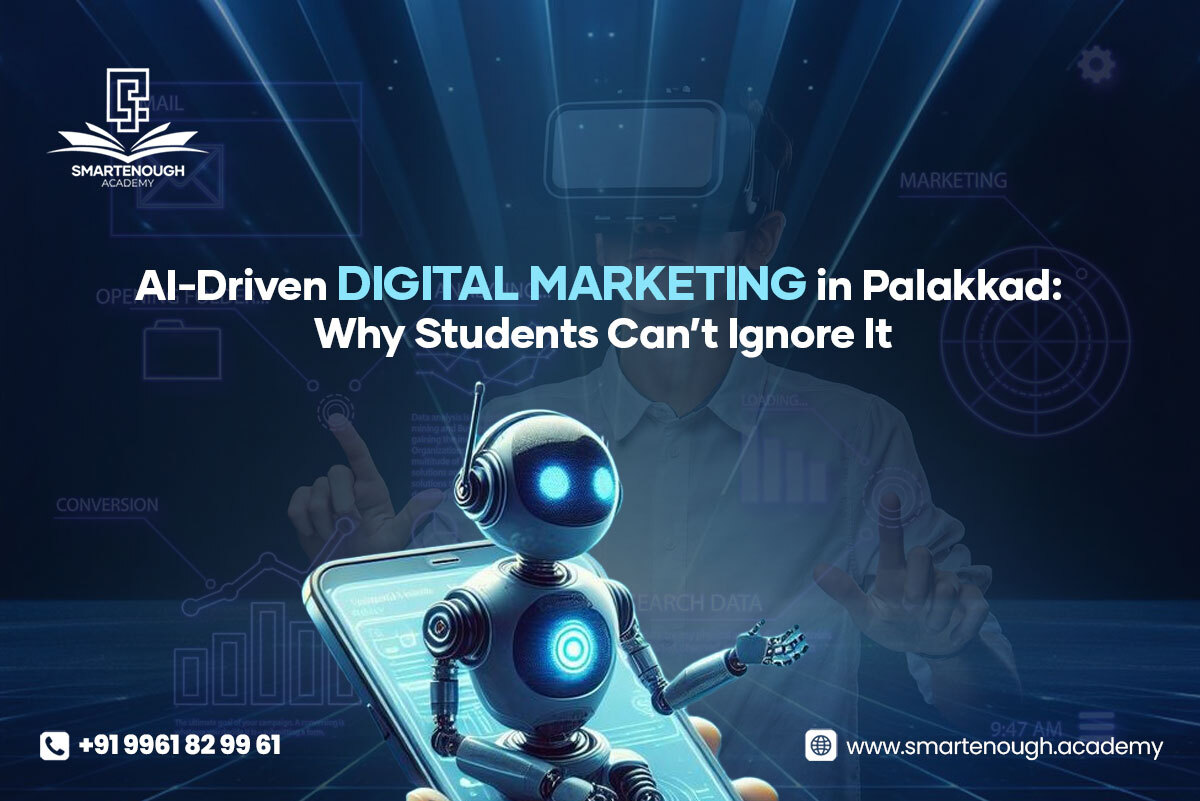 An AI-driven classroom session showing students learning digital marketing with AI during an offline digital marketing course in Palakkad.